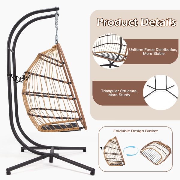 product-open-4688b419dbe24e559ea2774ee53eead7-goods 2 Person Hanging Egg Chair with Stand, Outdoor Wicker Swing Chair with Cushion, Heavy Duty Loveseat Chair for Patio Balcony Bedroom