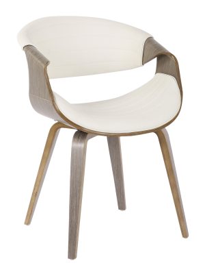 Mid-Century Modern Dining/Accent Chair in Light Grey And White Faux Leather