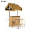 product-open-470c75f45ac34ea2bd3dc7681d76e08f-goods Outdoor Bar Set with Grass Canopy, 2-Seat Patio Bar Table And Stools, Bar Height Outdoor Dining Set, Adjustable Feet Design, Built-In Storage Space, Tiki Bar Furniture for Backyard Poolside Garden Deck Porch Balcony