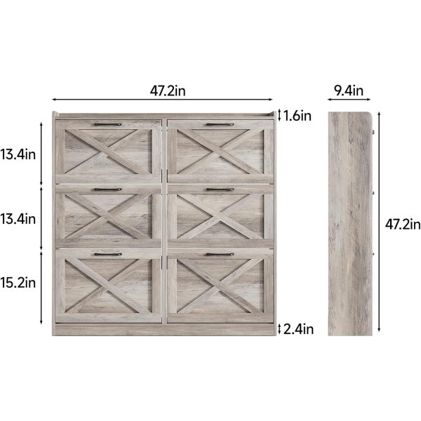 product-open-4746e9602d714d48b68a6fb40f5c4484-goods Washed Gray Shoe Storage Cabinet with 6 Flip Drawers | Narrow Freestanding Shoe Cabinet and Shoe Storage Organizer with Metal Handles for Entryway, Large Shoe Rack Organizer, Modern Farmhouse Style, Ideal for Shoe Racks, Made of Particle Board