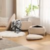 product-open-4760fa6986ed473e92420cbcfda8667a-goods 29.9"Wide 2 - Piece Upholstered Storage Ottoman Set Footrest Shoe Changing Stool with Metal Legs, Faux Fur Foot Stool Coffee Side Table With Reversible Lid for Living Room Bedroom Entryway. Light Camel