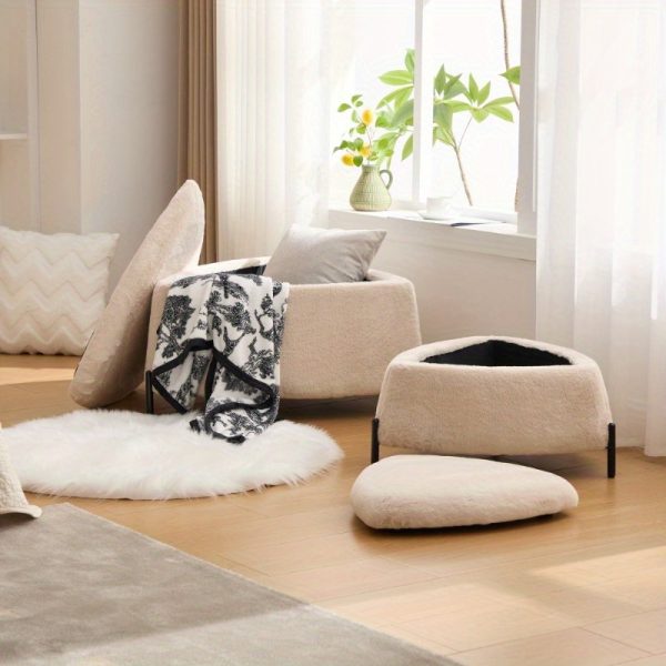 product-open-4760fa6986ed473e92420cbcfda8667a-goods 29.9"Wide 2 - Piece Upholstered Storage Ottoman Set Footrest Shoe Changing Stool with Metal Legs, Faux Fur Foot Stool Coffee Side Table With Reversible Lid for Living Room Bedroom Entryway. Light Camel