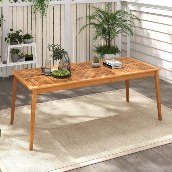 product-open-483590e013364fee8fe8f98c80eb01b3-goods-1 LIFEZEAL Extra Long 79" Outdoor Dining Table - Heavy-Duty Acacia Wood Patio table with Umbrella Hole, Large Rectangular Bistro table for Backyard, Deck, Poolside - Seats 8 People, Chairs Not Included, Backyard Gathering Spot, Slatted Wood Design, Deck Furniture, Rustic Charm, Sturdy Build, Garden Parties