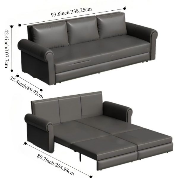 product-open-489f255655a24eefa115dc8e2ba73e39-goods Modern Convertible Sofa Bed 93.7' Space-Saving Sleeper with Pull-Out Design Three-Seater Leather Folding Transformable Durable Luxurious Suitable Adjustable Backrest Plush Cushions Cozy for Living Room
