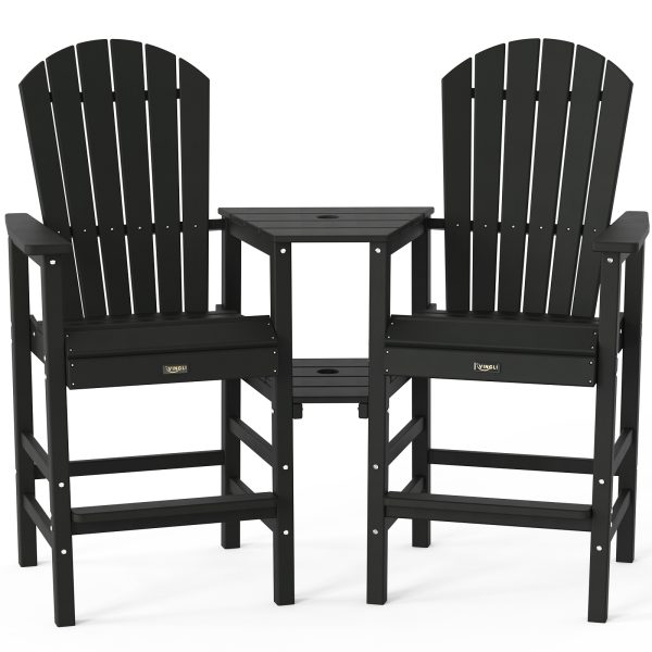 product-open-4947377ecdb4428b8091cc90556105c3-goods 2pcs High-legged Adirondack Chair Set, All-weather High-density Polyethylene (HDPE) Bar Stool, Outdoor Chair with Double Tray and Parasol Opening, Suitable for Balconies, Poolside, Backyards, and Patios.