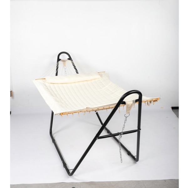 [Outdoor Camping] BABABA Heavy-Duty Iron Hammock with Stand - Large Outdoor Hanging Bed, 315x104x128cm Gray Bed Frame & Black Poles, 440lb Weight Capacity, Double-Layer Quilted Canvas Suitable for,, Balcony, Camping