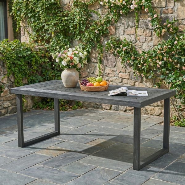 product-open-4ac2c6b5d41644c3868ab6e097ac0a39-goods 69 Inch Sandblast Dark Gray Finish Acacia Wood Outdoor Dining Table Modern Weather Resistant Patio Furniture for Garden Backyard Balcony Courtyard Family Gatherings Housewarming Holiday Gift