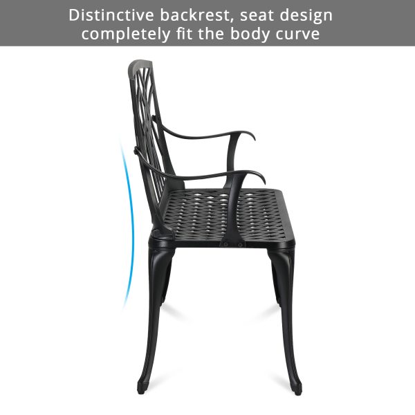 product-open-4aff8bba093646eeaf125b953330e3ce-goods Extra Wide 38 Inch Outdoor Bench Orchid Curve Back Ergonomic Design Patio Villa Aluminum Bench Aviation Aluminum Anti Rust Anti Slip Anti Side Tip Garden Deck Porch Chairs