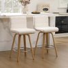 Pair of Contemporary Bar Stools Featuring Backs, Rotating Counter-Height Design, Upholstered Fabric for Kitchen Islands, Sturdy Wooden Legs, Ideal for Home Kitchens And Pubs