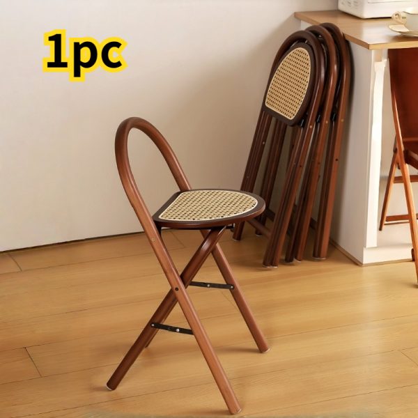 product-open-4b3f63b4f12f4c638ef4aa9b930518dc-goods-1 1pc, Bamboo Portable Rattan Folding Stool with Handle, Home Dining Chair, Vintage Style Leisure Chair, Space Saving - Perfect for Restaurant, Living Room, Kitchen, Bar, Dormitory