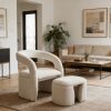 1pc Modern Accent Living Room Chair Set with One Ottoman, Upholstered Barrel Sherpa Lounge Side Chair, Comfy Side Reading Reclining Chair for Living Room, Bedroom, Apartment, Reading Room, Office
