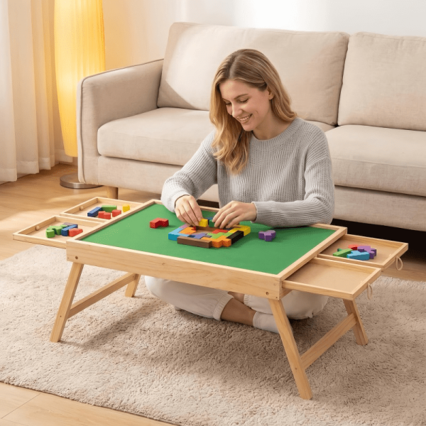 This Foldable Block Game Table Features Multiple Smoothly Sliding Drawers That Are Unlikely to Slip Or Fall Out. with Ample Surrounding Storage, It Can Be Placed Anywhere, Including The Living Room, Bedroom, Or on a Rug