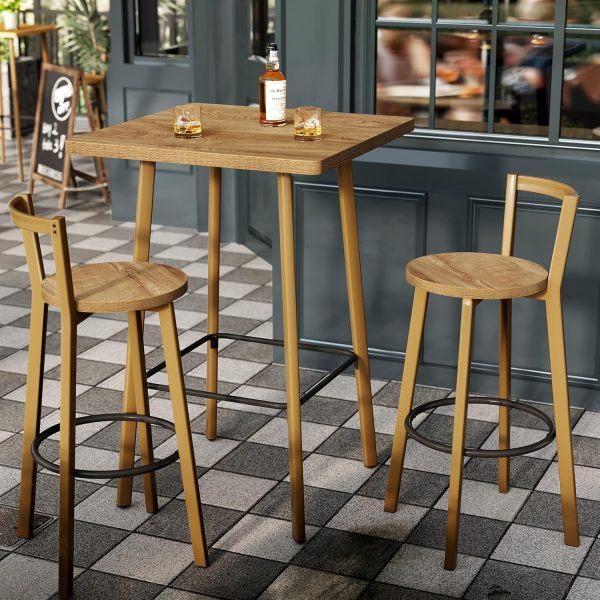 product-open-4bb5d0abb5444c618b7d0c52a13c602c-goods 2-Seater Bar Table And Chair Set, 39.4' Height Square Bistro Pub Table with 2 Chairs & Footrest, Compact Cocktail Bar Height Table Set for Small Space, Dining Area, Cafe, Kitchen, Living Room, Apartment & Balcony