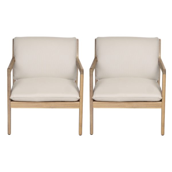 product-open-4be732af3f2b4fc2b1ebb33da810bde7-goods Set of 2 Acacia Wood Armchairs | Light Teak Patio Club Chairs with Painted Frame, PVC Material