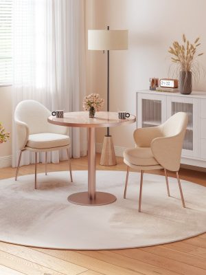 Round Modern Dinning Table 31. 5 Inches Bistro Table Tulip Table with Faux Marble Top, Easy Assemble, Sturdy Metal Frame Diameter