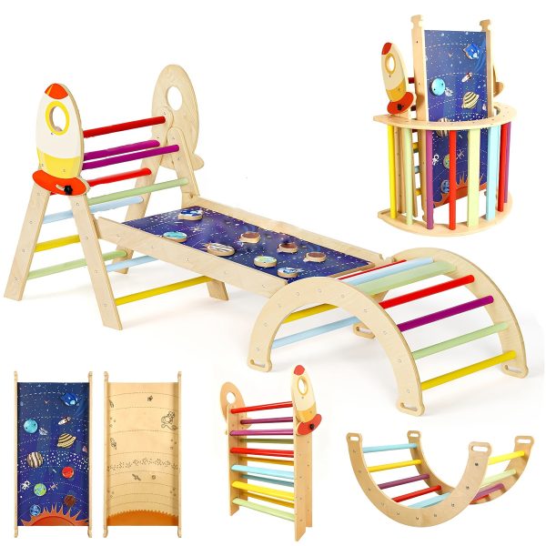product-open-4c0f47dc4a9a482daa1f0da4e926de2b-goods 8in 1 Pikler Triangle Climbing Set Foldable Indoor Jungle Gyms for Toddlers Baby Indoor Playards Jungle Gym with Oval-shaped Crossbar Design Wooden Climbing Set for Toddler to Inspire Children's Exploration