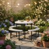 product-open-4c20783f80e044caaee57d605a58a19d-goods 8-Person Round Picnic Table Set, 37-Inch Outdoor Dining Table with 4 Curved Benches And Umbrella Hole, HDPE Top And Metal Frame, Circular Patio Camping Table for Backyard, Garden, Lawn, Porch