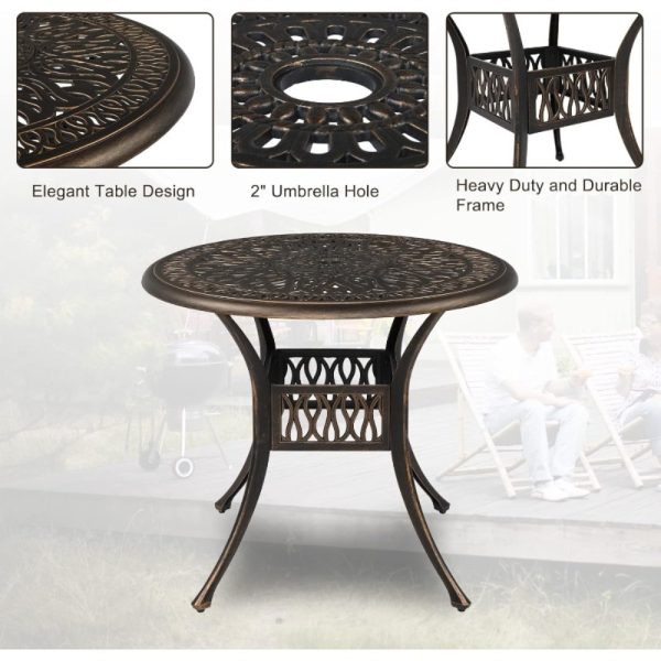 product-open-4c4da9413dc648d68ff3f6770177c741-goods Bonnlo 5pcs Outdoor Dining Set Cast Aluminium Patio Furniture with 4 Chairs and 1 Umbrella Table for Garden Porch Poolside Weather-Resistant Bronze