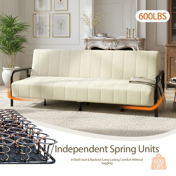 product-open-4c70f1e1eb764b12984fbcb0db40ac8d-goods Modern Convertible Upholstered Sofa Bed with Adjustable Backrest & Independent Spring Support - Heavy-Duty Metal Frame, 600 Lbs Weight Capacity, Smooth Flat Sleeper Bed for Small Spaces, Guest Room, Daybed - Assembly, Space-Saving