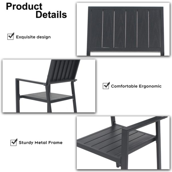 product-open-4cc6c4efb83548279839616ea12ba8d0-goods 5pcs Outdoor Patio Dining Set, 47' Round Wood-Grain Slat Table W/ Umbrella Hole And 4 Stacking Metal Chairs 350 Lbs Capacity, Rustproof, Breathable Design, 30-Min Assembly, Patio, Garden, Balcony