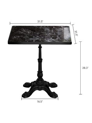 Marble-Look Sintered Stone Square Table - Heavy-Duty Cast Iron Base for Bistro, Cafe, Bar And Home Use