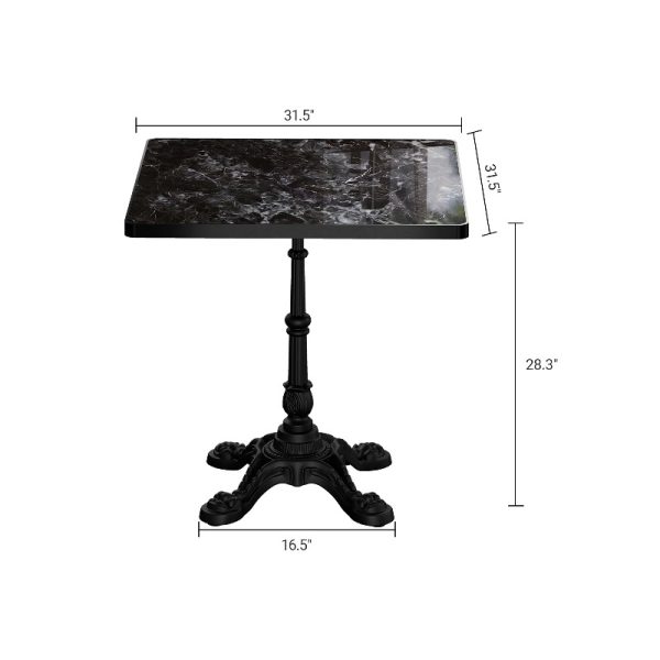 Marble-Look Sintered Stone Square Table - Heavy-Duty Cast Iron Base for Bistro, Cafe, Bar And Home Use