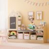Bookshelf Featuring a Cozy Reading Corner, Wooden Organizer for Storage Equipped with a Chalkboard And Bench, Ideal Reading Nook for Boys And Girls, Shelf Suitable for Bedroom, Nursery, Or Playroom, Crafted from Natural Oak
