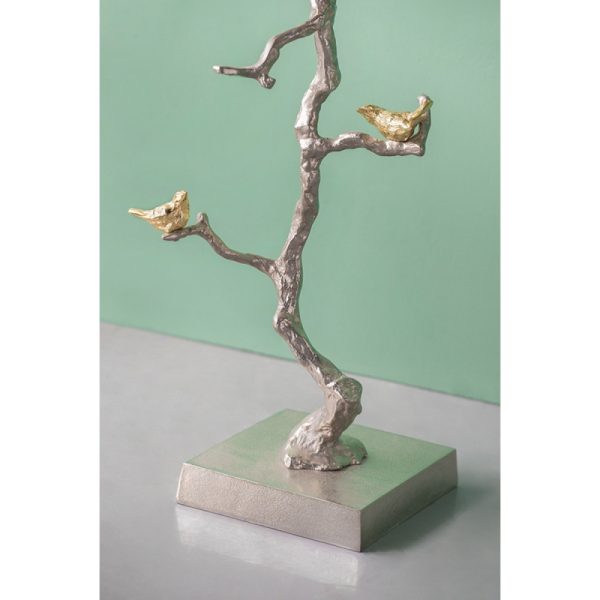 product-open-4e0d2f395fea4f3e97cb0adf06881a2b-goods 16.9x16.9x28' Round Aluminum Side Table with Sier Branch Design and Golden Bird Accents