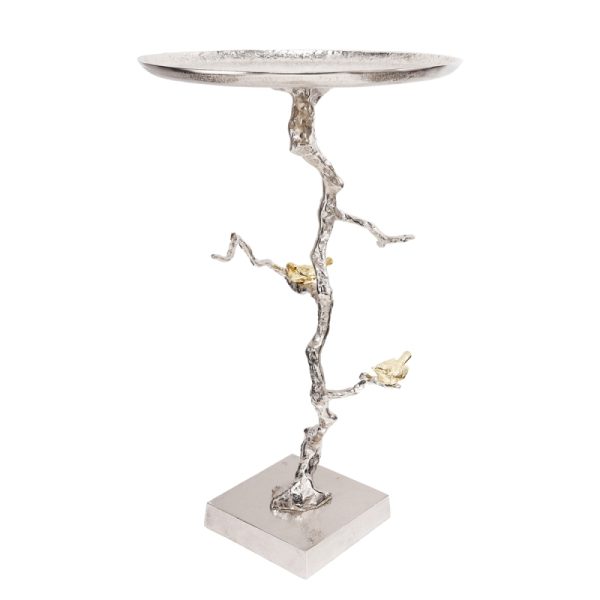 product-open-4e357f07de074b1b95d3dc07d68b7940-goods 16.9x16.9x28' Round Aluminum Side Table with Sier Branch Design and Golden Bird Accents