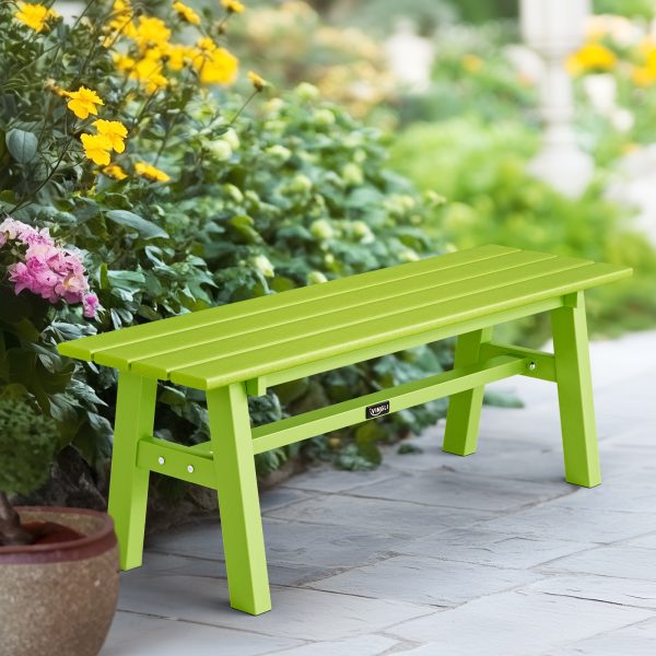 Iron Frame Teak Gray Green HDPE Bench 47in
