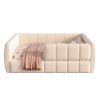 product-open-4e9bcda36220434e89307b9d08ad06f4-goods-1 Upholstered Floor Daybed with Removable Guardrails, Compatible with Standard US Mattresses, Safety Bed with High Headboard And Footboard, Beige