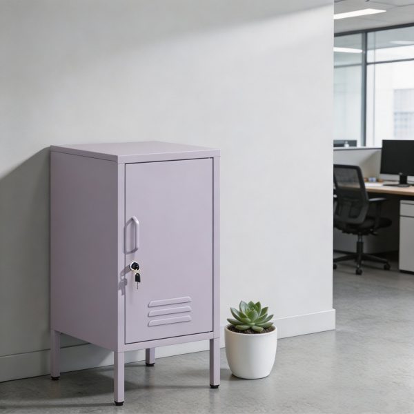 product-open-4edbe32f37054e62900746388d1cd770-goods Metal Office Filing Cabinet, Lockable Storage Cabinet with 2 Adjustable Shelves for Documents, Modern Steel Side Table with Lock for Home Office, Bedroom Nightstand, Secure Ventilated Locker