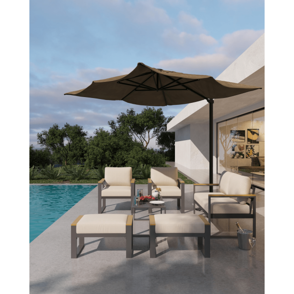 IDEALHOUSE Outdoor 2pcs Aluminum Patio Ottoman, Outdoor Footstool with Seat Cushions, Small Metal Outdoor Chairs for Balcony, Garden, Deck, Backyard, Beige