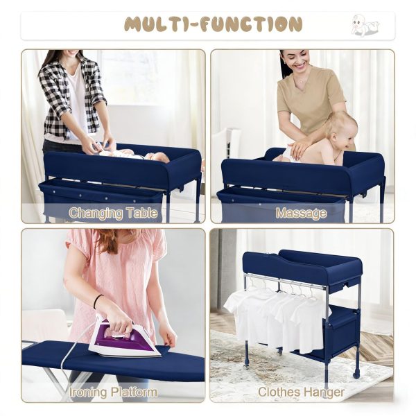 Height-Adjustable Baby Changing Station on Wheels - Compact Design, Two Storage Drawers, Quality - Portable And Space-Efficient Nursery Organizer for Infants And Newborns
