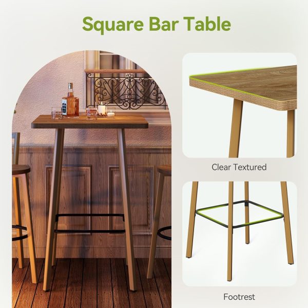 product-open-4fec5574eba049f4ad469c486dc3e681-goods 2-Seater Bar Table And Chair Set, 39.4' Height Square Bistro Pub Table with 2 Chairs & Footrest, Compact Cocktail Bar Height Table Set for Small Space, Dining Area, Cafe, Kitchen, Living Room, Apartment & Balcony
