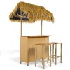 product-open-5064ee580d424b3aba1ad9862091099f-goods Outdoor Bar Set with Grass Canopy, 2-Seat Patio Bar Table And Stools, Bar Height Outdoor Dining Set, Adjustable Feet Design, Built-In Storage Space, Tiki Bar Furniture for Backyard Poolside Garden Deck Porch Balcony