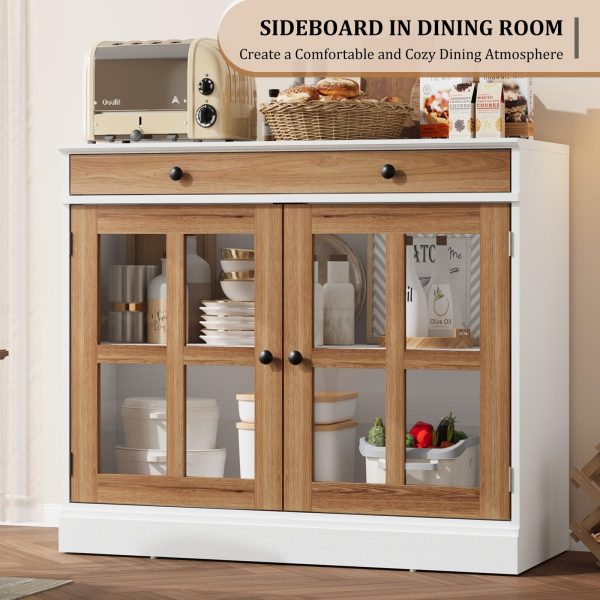 product-open-50e0d4dd19784b9f9a4b00d8fa04f672-goods GAOMON 35.4Inch Black Sideboard Buffet Cabinet with Glass Doors, Storage Cabinet with Drawer, Modern Buffet And Sideboard for Dining Room, Kitchen, Living Room