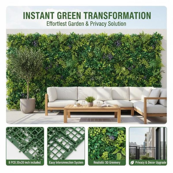 product-open-50fefaa569e14e538e9e8ba417cee9f1-goods Faux Boxwood Hedge 20X20In for Garden Privacy Ivy Fence Interior Wall Decor, 8pcs 3D Greenery Foliage Screen Backdrop Interlocking Grid Panels