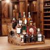 Solid Wood Liquor Bottle Display Shelf, Coffee Syrup Rack Organizer, 3 Step Countertop Liquor Wine Rack, Bar, Liquor Cabinet, Home Bar Shelf Stand for Liquor Whiskey, Spirits, Spice Rack