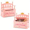 product-open-5144b66bbed74a8fb4b7bbf986a35a59-goods COSTWAY Kids Storage Organizer, 2-in-1 Storage Chest & Bench, w/ Safety Hinge & High Backrest, Cute Crown Pattern, Storage Organizer for Kids Room, Playroom, Nursery