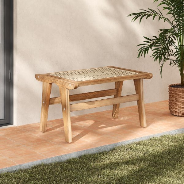 product-open-5177384d226845d196967a8f1c887994-goods Ottoman Footstool, Natural Teak Wooden Foot Rest W/ Handwoven Rattan for Living Room Bedroom Office, 14" H, Indoor