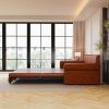 product-open-51bcc0efe96446648692891f6f8b9bad-goods 93.7' Bohemian Chesterfield Sofa Bed: 3-in-1 Convertible Sleeper with Faux Leather Upholstery, Nailhead Trim & Rolled Arms, Light Brown Pull-Out Couch Suitable for Small Spaces, Apartments, Dorms, Guest Rooms - Assembly Required
