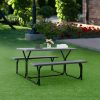 product-open-527560518b5142319a6cbcb3330e7a8f-goods COSTZON Picnic Table Bench Set | Outdoor Camping All Weather Metal Base, Wood-Like Texture, Plastic Top, Backyard Poolside Dining, Party Garden Patio Lawn Deck, Large Camping Picnic Tables for Adult