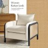 product-open-52c98880c0194a61a346d24b56792c9d-goods Modern Woven Rattan Accent Chair with Wooden Armrests & Legs - Detachable Cushion, Upholstered Seat, Natural Brown Finish for Living Room, Bedroom, or Makeup Room - Easy Assembly, Durable Polyurethane & Hardwood Construction, Bedroom Seating, Elegant Seating Option, Sturdy Construction, Home Decor Lovers
