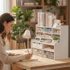 product-open-52e7146a20dc44fab7a1de0c8d51549a-goods Desktop Storage Box, Multi-Tiered Desktop Shelf, Requires Manual Assembly, Suitable for Stationery, Cosmetics, Office Supplies | Space-Saving Partitioned Storage Box, a Great Valentine'S Day Gift Choice for Family Or Girlfriend