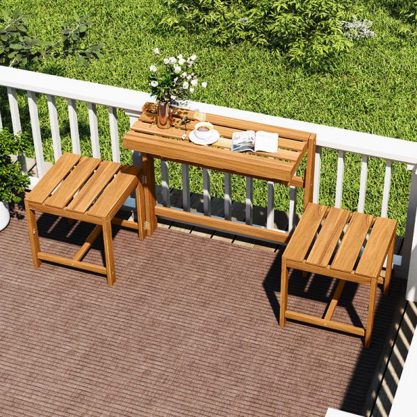 3-in-1 Outdoor Acacia Wood Loveseat Bench | Durable Hardwood Construction with Slatted , Mixed Color End