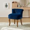 product-open-5351169d41674ea193662db86040d9d5-goods Navy Velvet Vanity Stool with Low Back - Modern Upholstered Makeup Chair with Solid Wood Legs, Assembly Compact Dressing Table Chair Suitable for Women & Girls, Bedroom, Living Room, Dressing Table - Stylish Chair