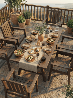 66.9" Outdoor Dining Table for 4-6, HDPE Patio Table with Umbrella Hole, Waterproof All-Weather Rectangular Table for Backyard, Poolside And Garden