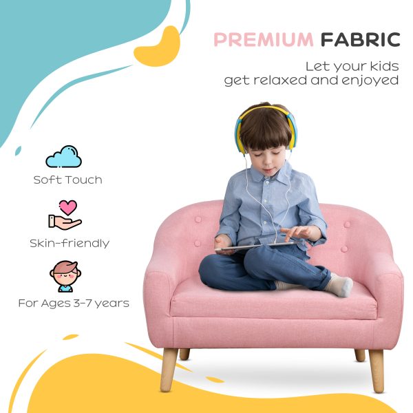 Qaba 2-Seat Kids Sofa, Toddler Sofa Couch, Sofa Chair for Ages 3-7, Pink