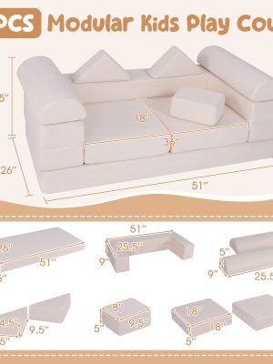 COSTWAY Modular Play Sofa, Transformable Foam Sofa Set with Suede Fabric Cover, High-Density Foam, Modular Sofa, Furniture for Playroom